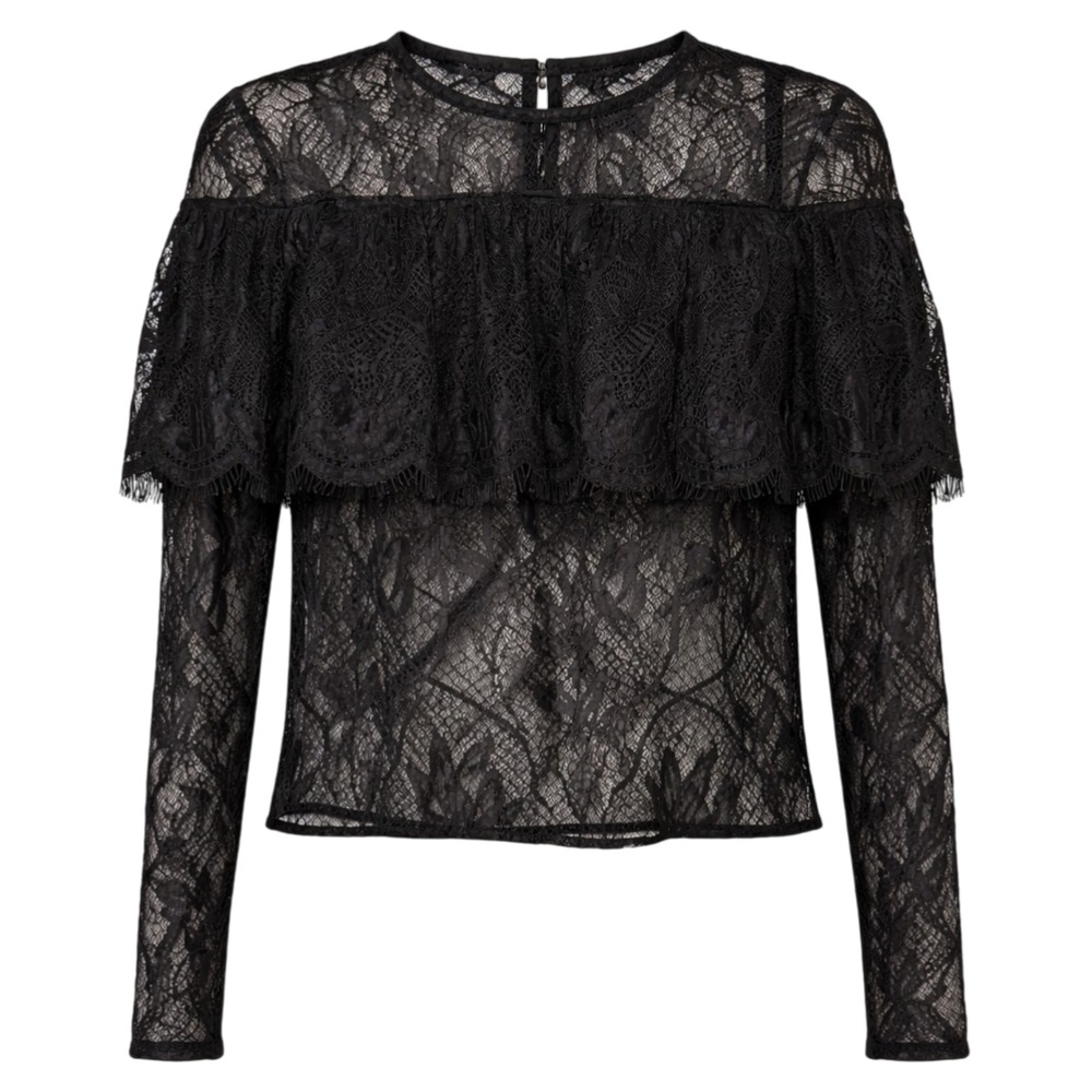 Victorian Whimsigoth Sheer Lace Ruffle Top Womens Size S Romantic Dark Academia